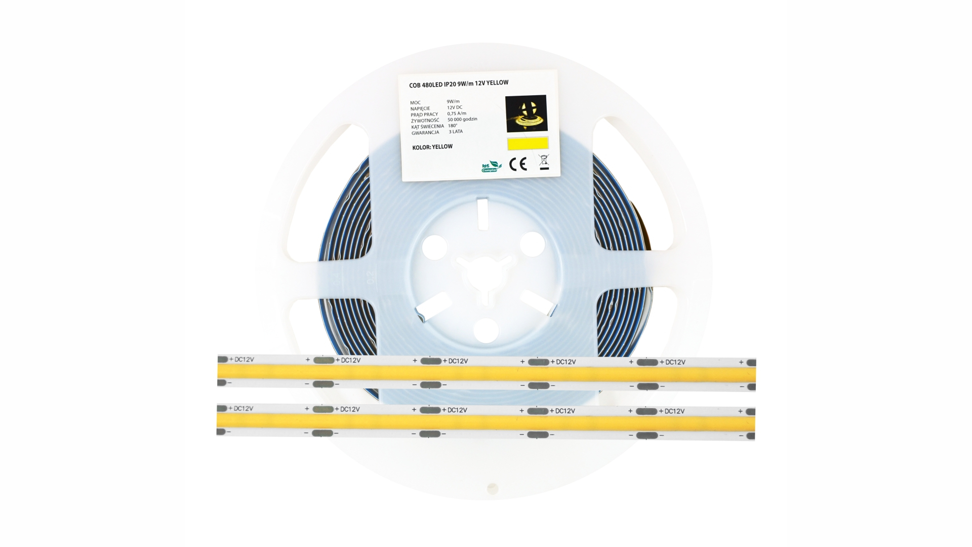 LED Strip 2400 LED 480 LED/m COB 9W, YELLOW